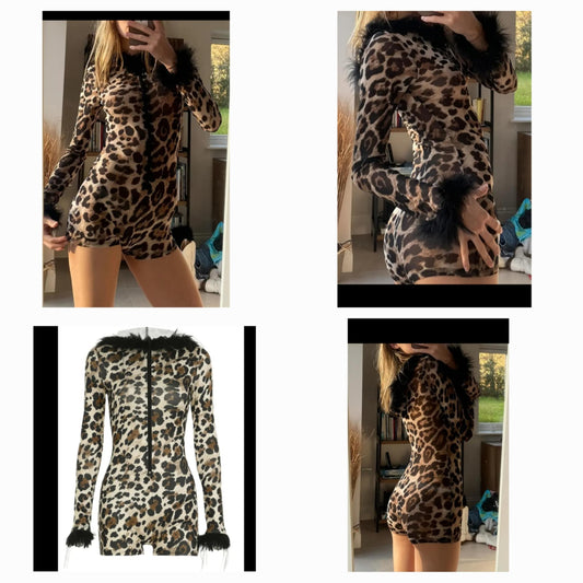 Fur Trim Cheetah Romper
