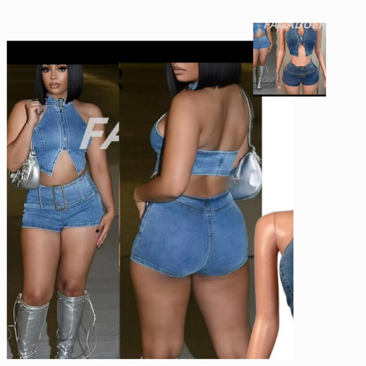 Backout Denim Short Set
