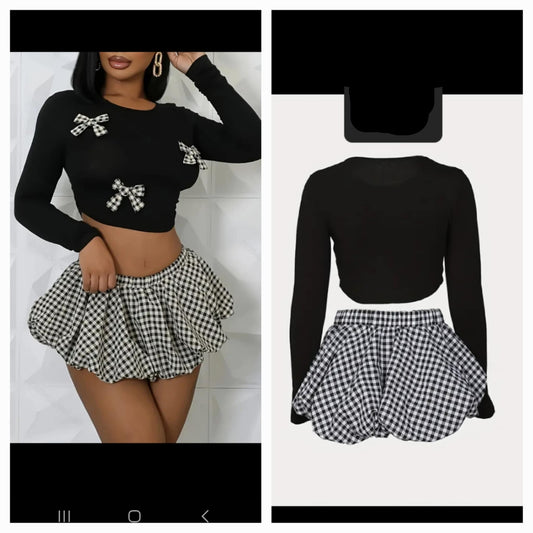 Plaid Bow Skirt Set