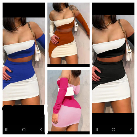Two Tone Mini Skirt Set