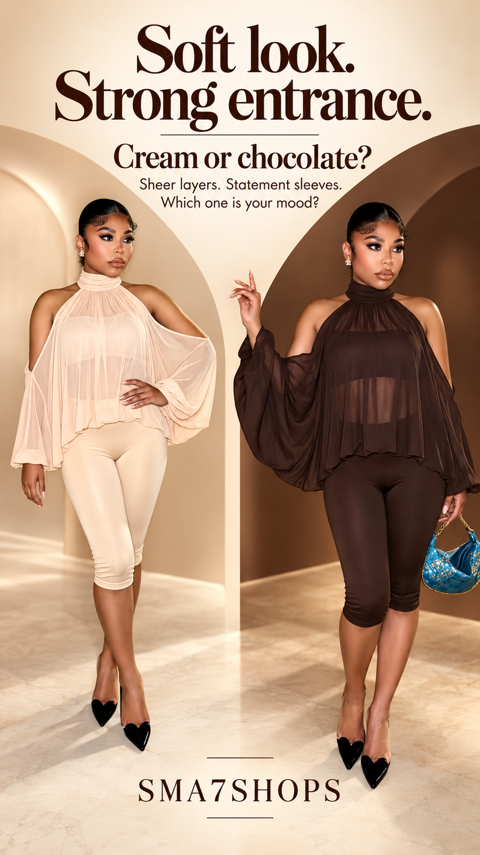 3pc Sheer Top Open shoulder pant set