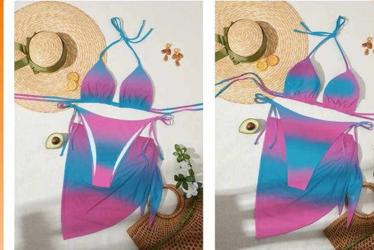 3PC Pink & Blue ombre Swim Suit