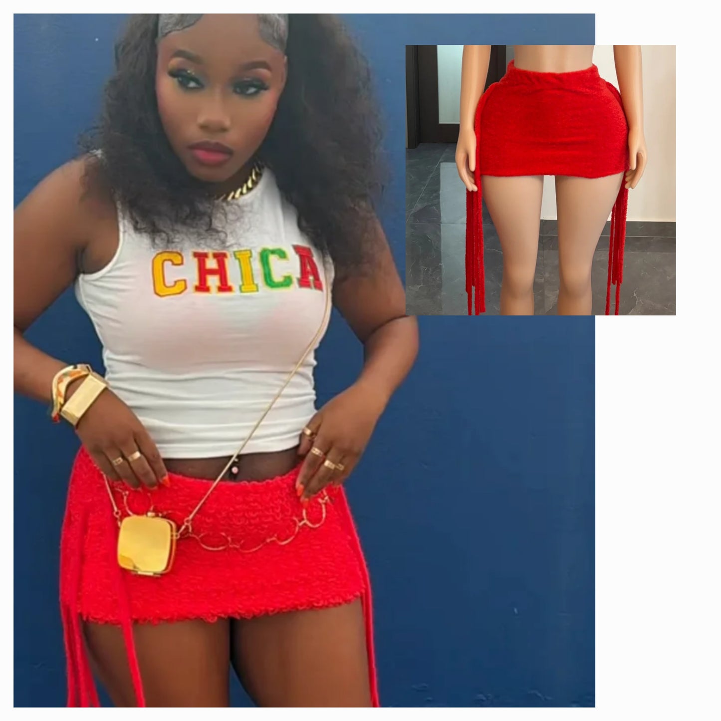 Fuzzy Skirt Chica Set