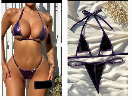 Swim Wear Metallic Purple Bikini