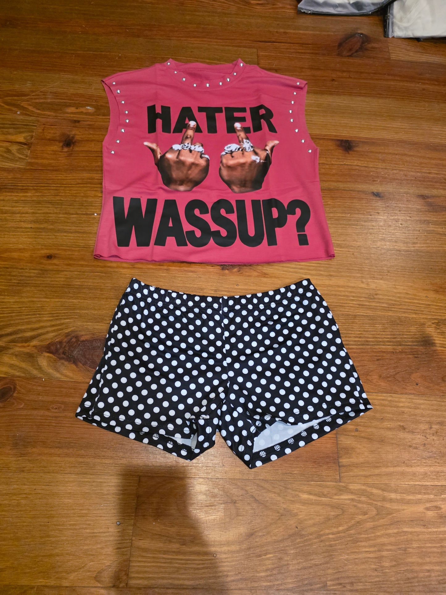 Wassup Polka Dot Sassy Graphic short set